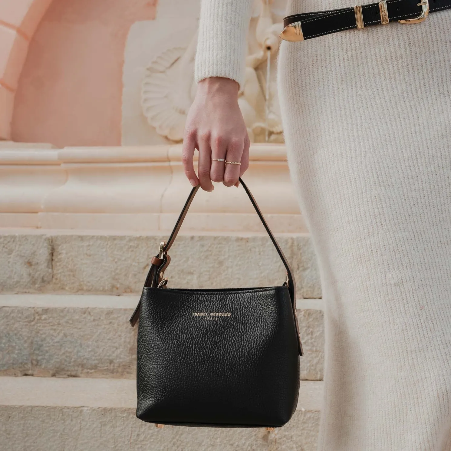 Honoré Adriane Mini zwarte leren handtas van kalfsleer