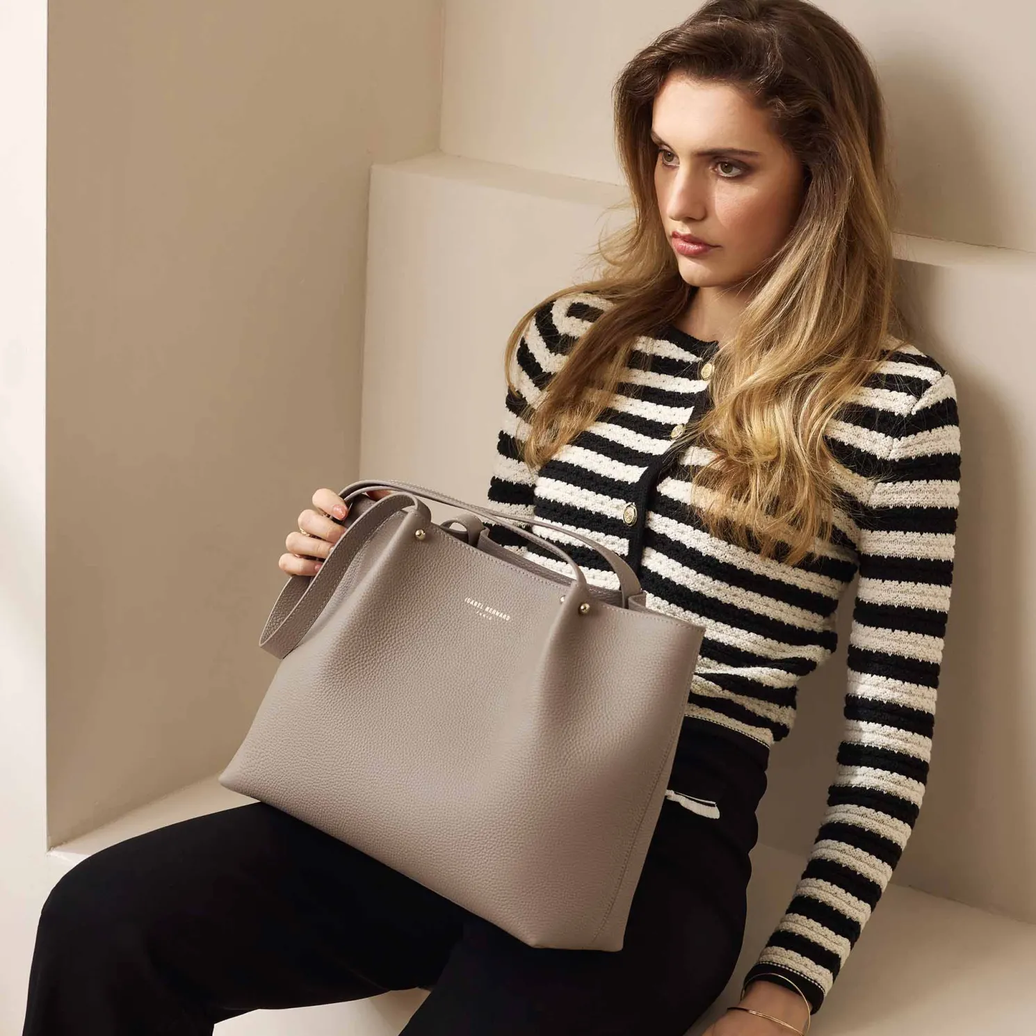 Honoré Nata taupe leren shopper van kalfsleer