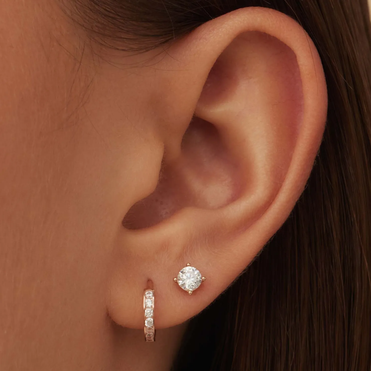 La Concorde Tiphaine 14 karaat rosé gouden creolen met zirkonia steentjes