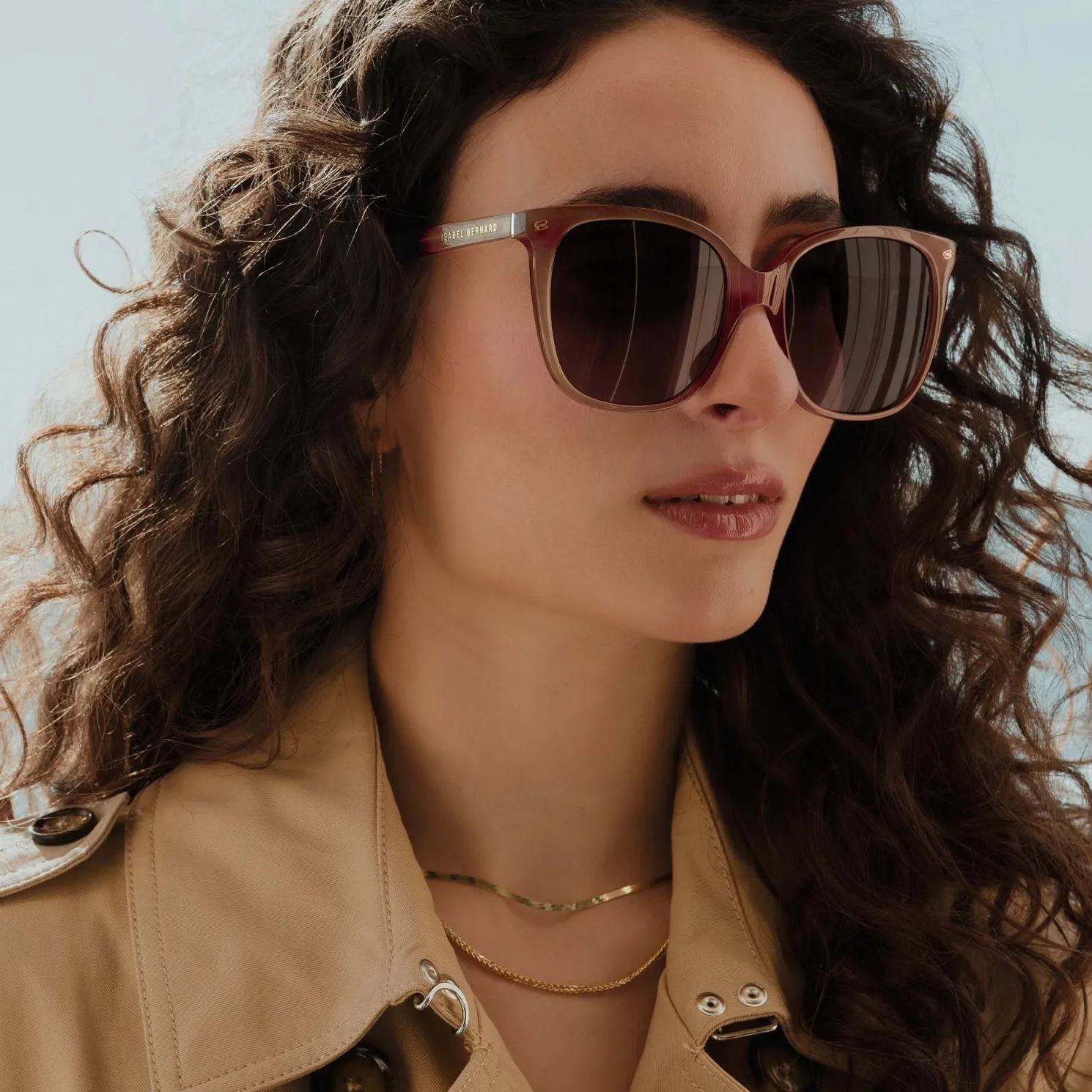 La Villette Raison transparant beige vierkante zonnebril met bruine gradient glazen