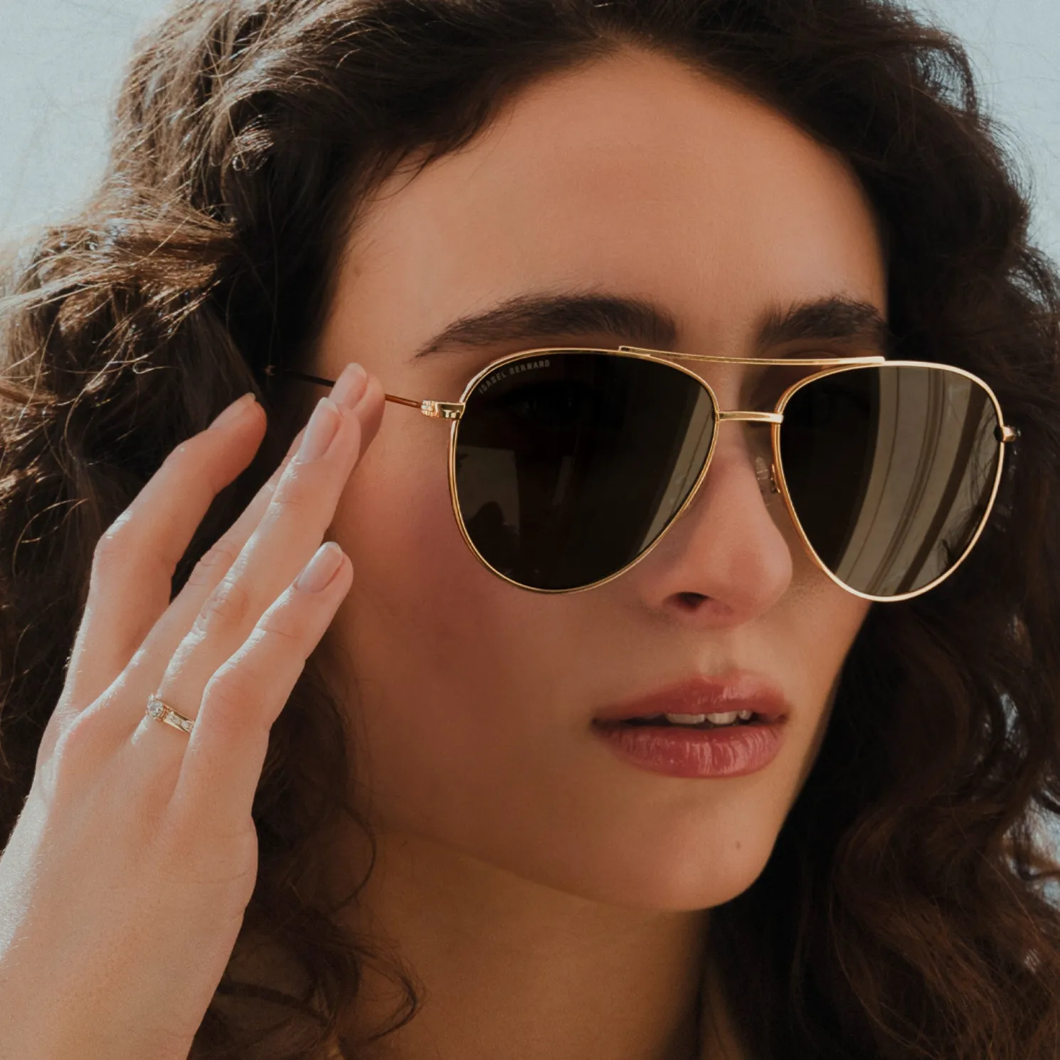 La Villette Remi goudkleurige aviator zonnebril met groene glazen