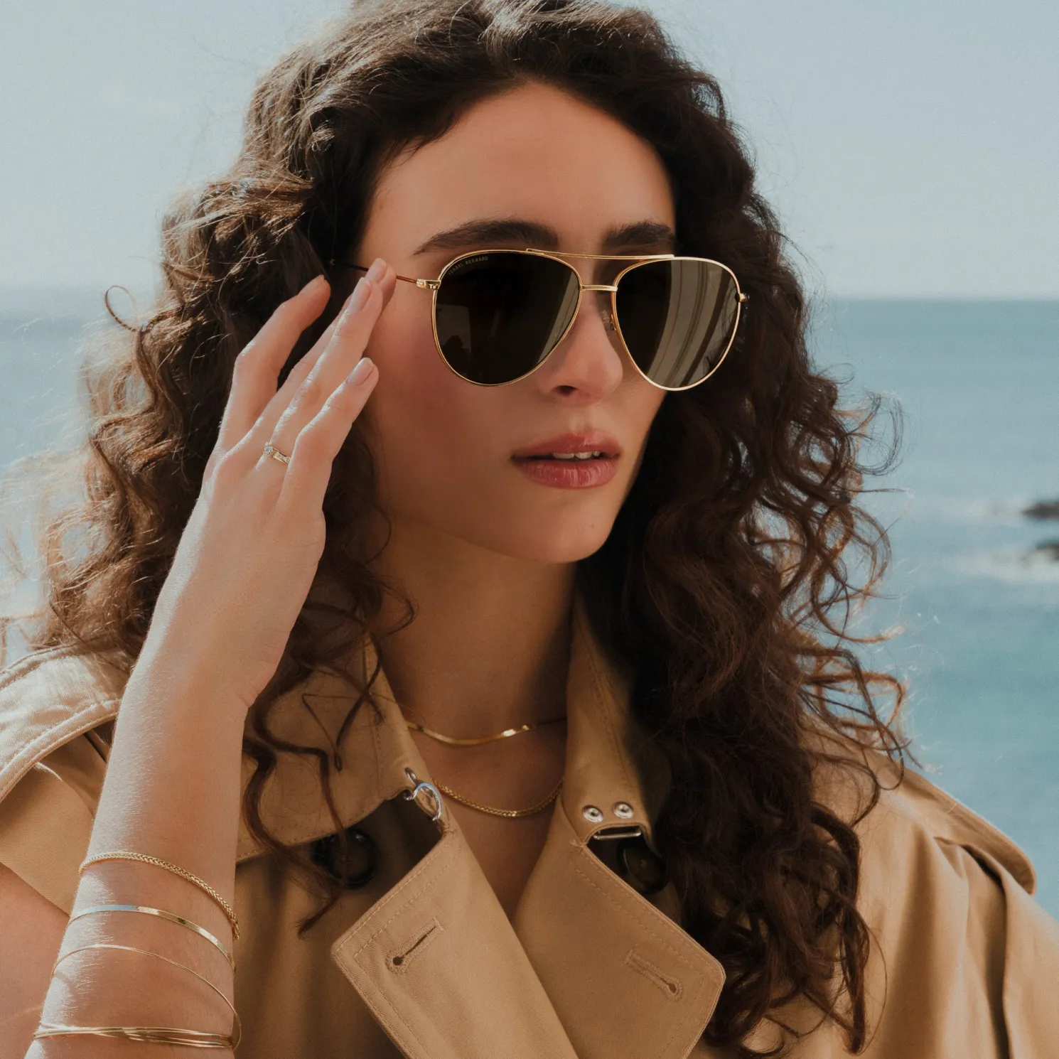 La Villette Remi goudkleurige aviator zonnebril met groene glazen