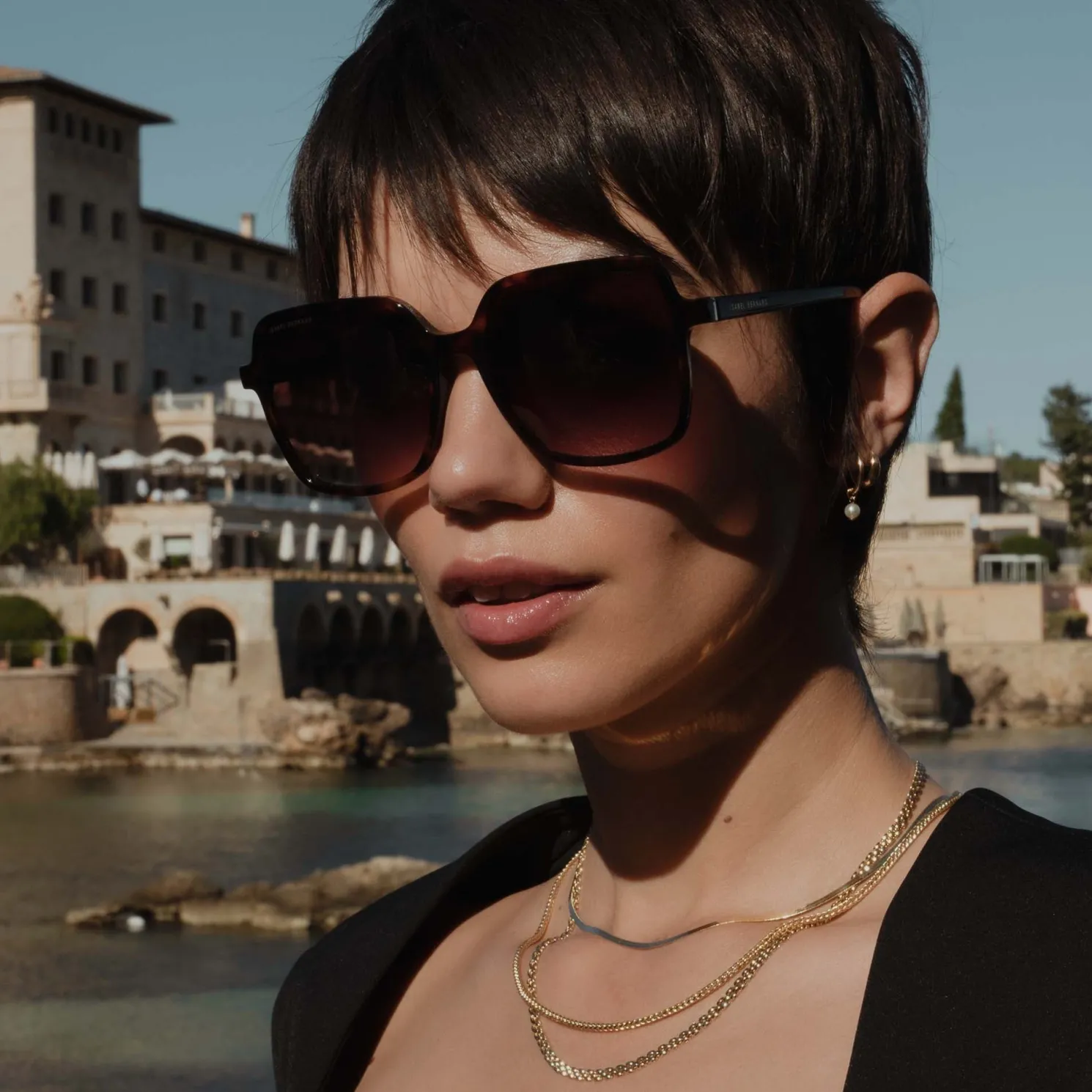 La Villette Rene bruin tortoise vierkante zonnebril met bruine gradient glazen