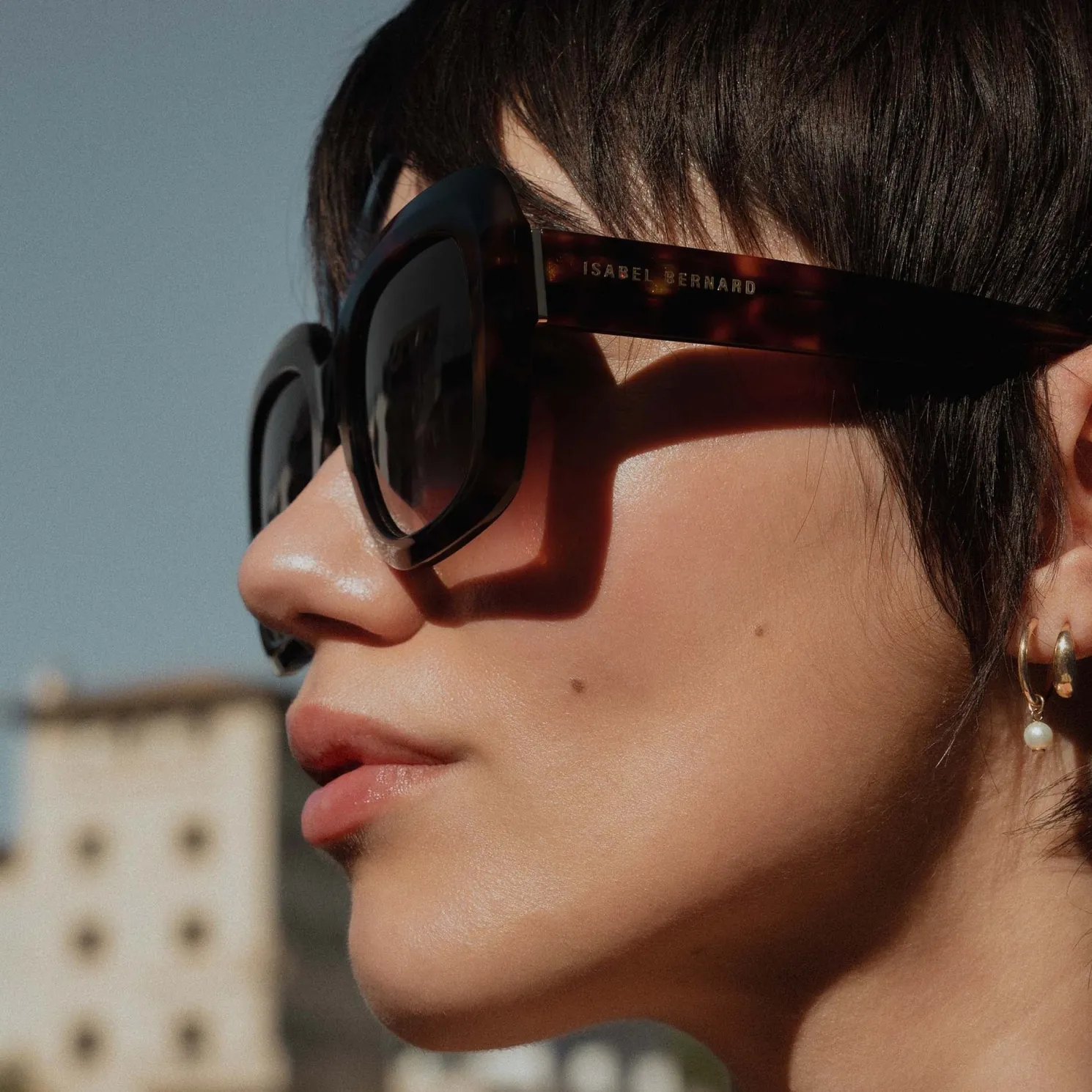 La Villette Rive bruin tortoise vierkante zonnebril met bruine glazen