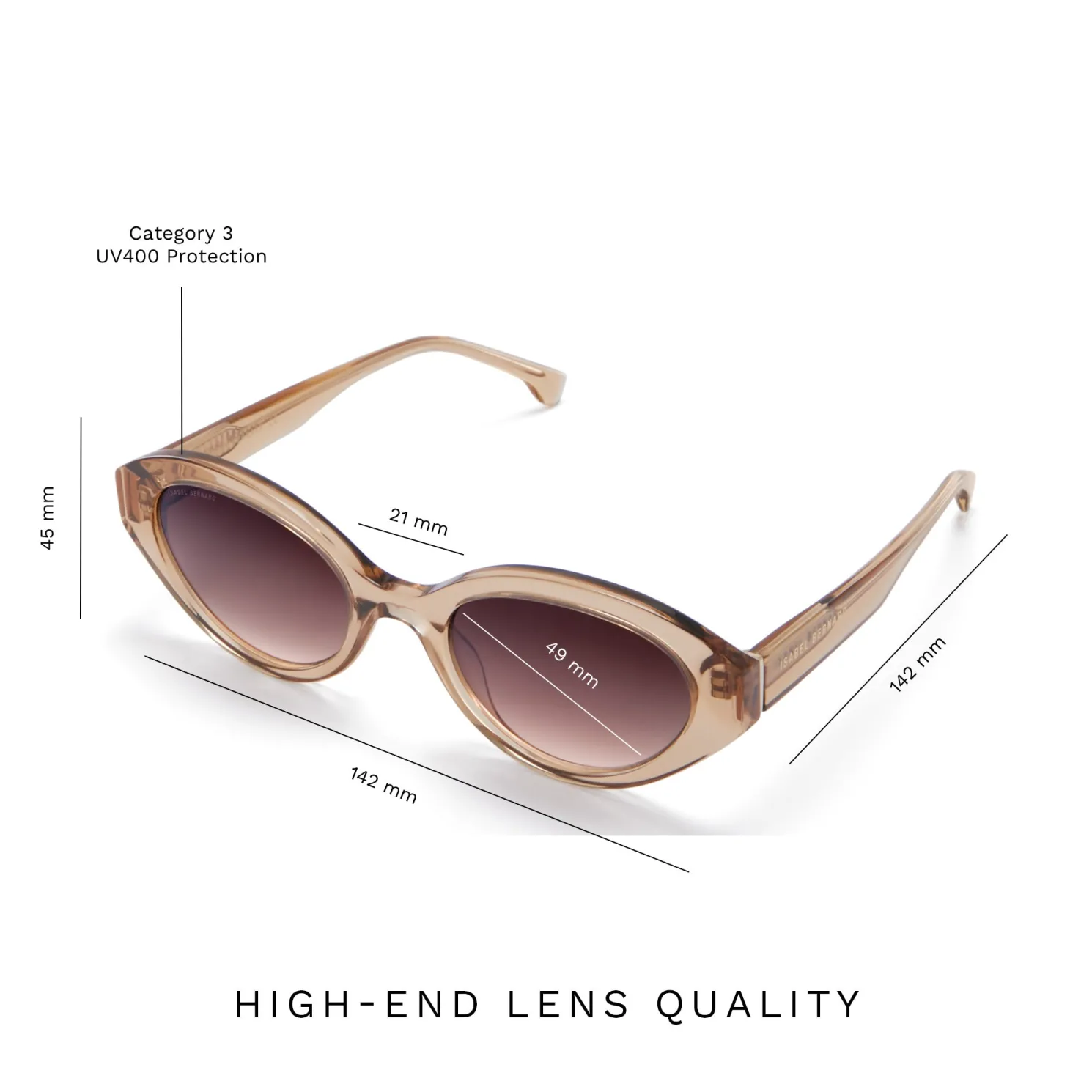 La Villette Rosaire transparant beige ovale zonnebril met bruine gradient glazen