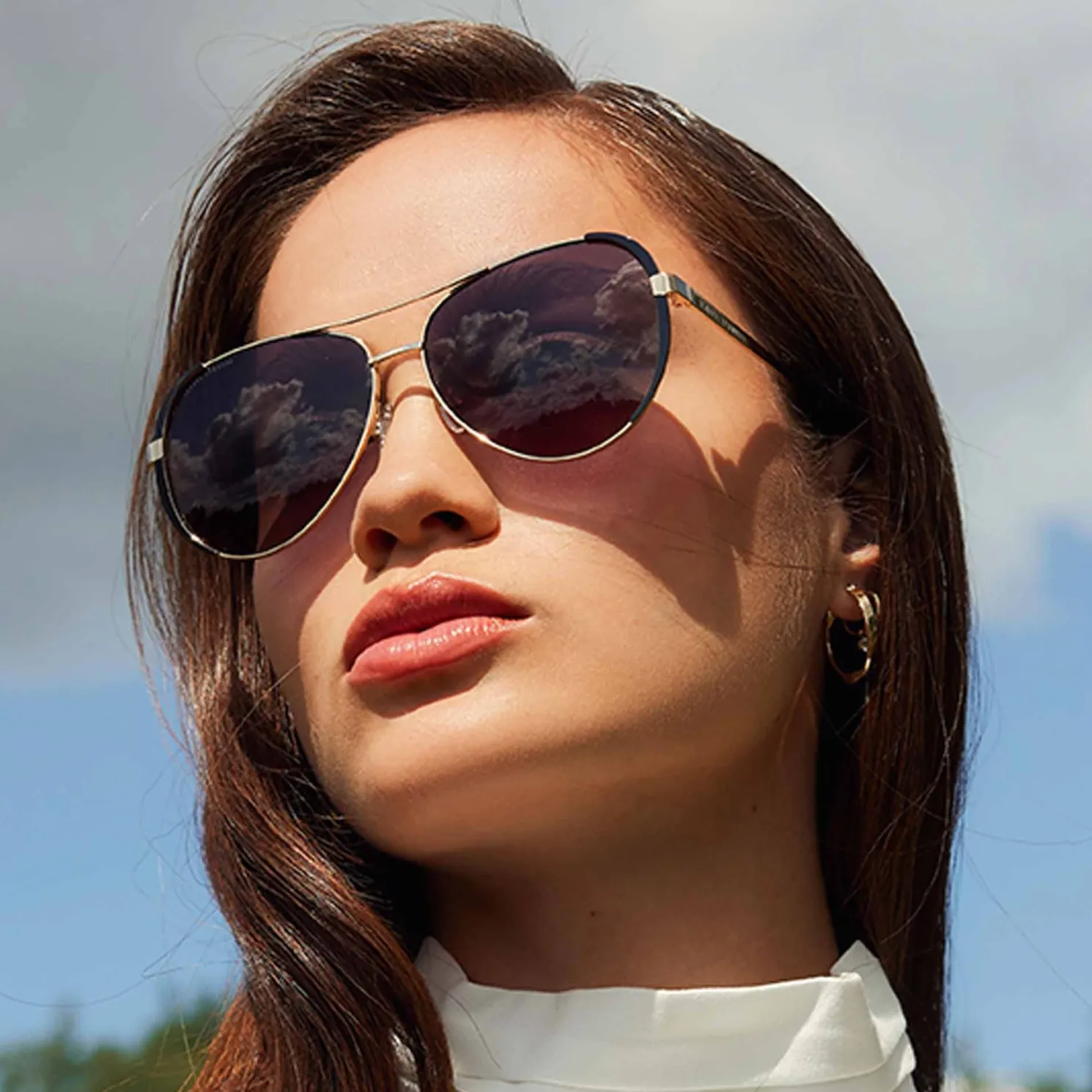 La Villette Roxanne goudkleurige aviator zonnebril met zwarte glazen