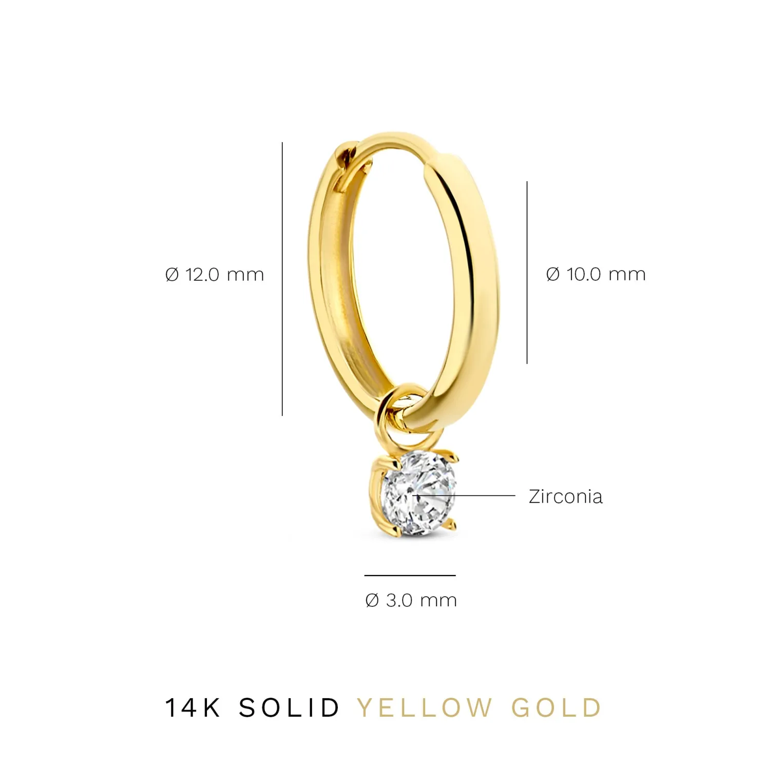 Le Marais Ophélie 14 karaat gouden creolen met zirkonia steentje