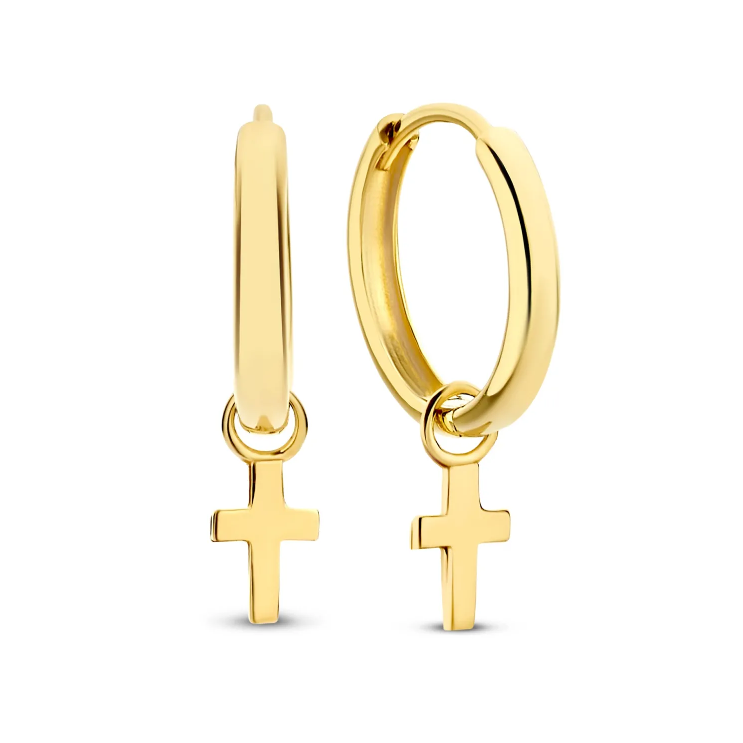 Monceau Solange 14 karaat gouden creolen met kruisje