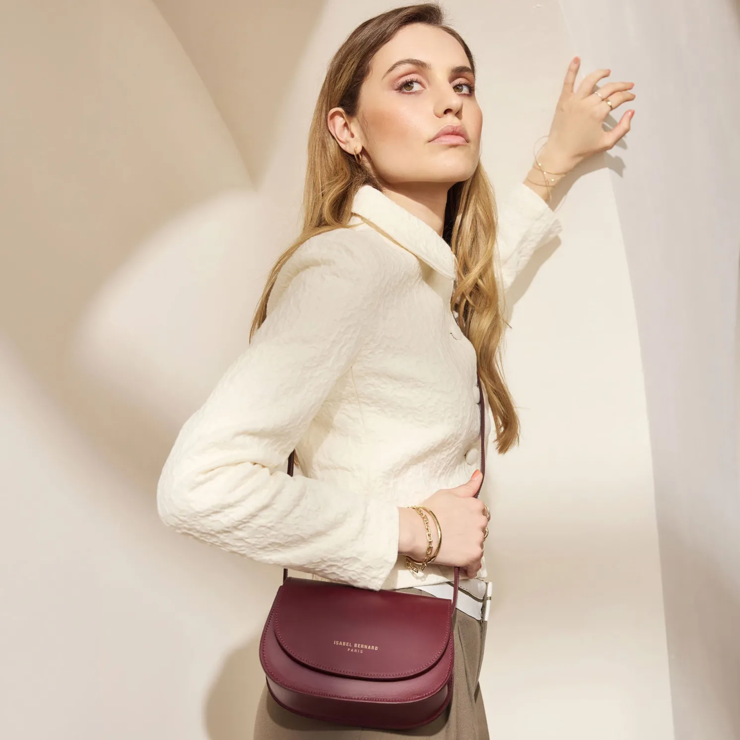 Montmartre Manon bordeaux rode leren crossbody tas van natuurleer