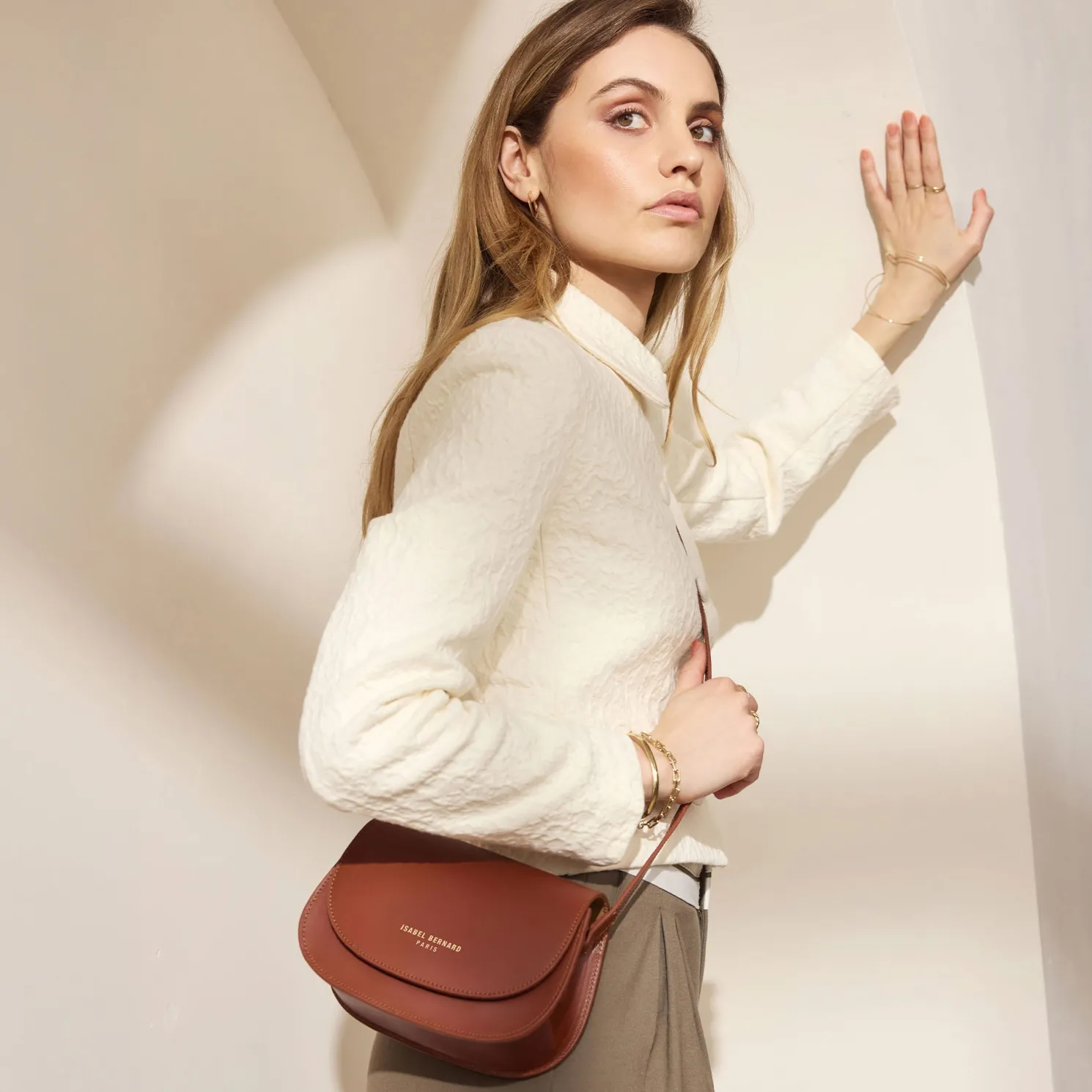 Montmartre Manon cognac leren crossbody tas van natuurleer