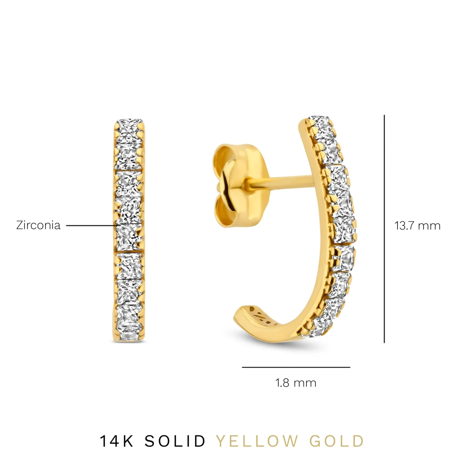 Rivoli Alizée 14 karaat gouden halve creolen met zirkonia steen