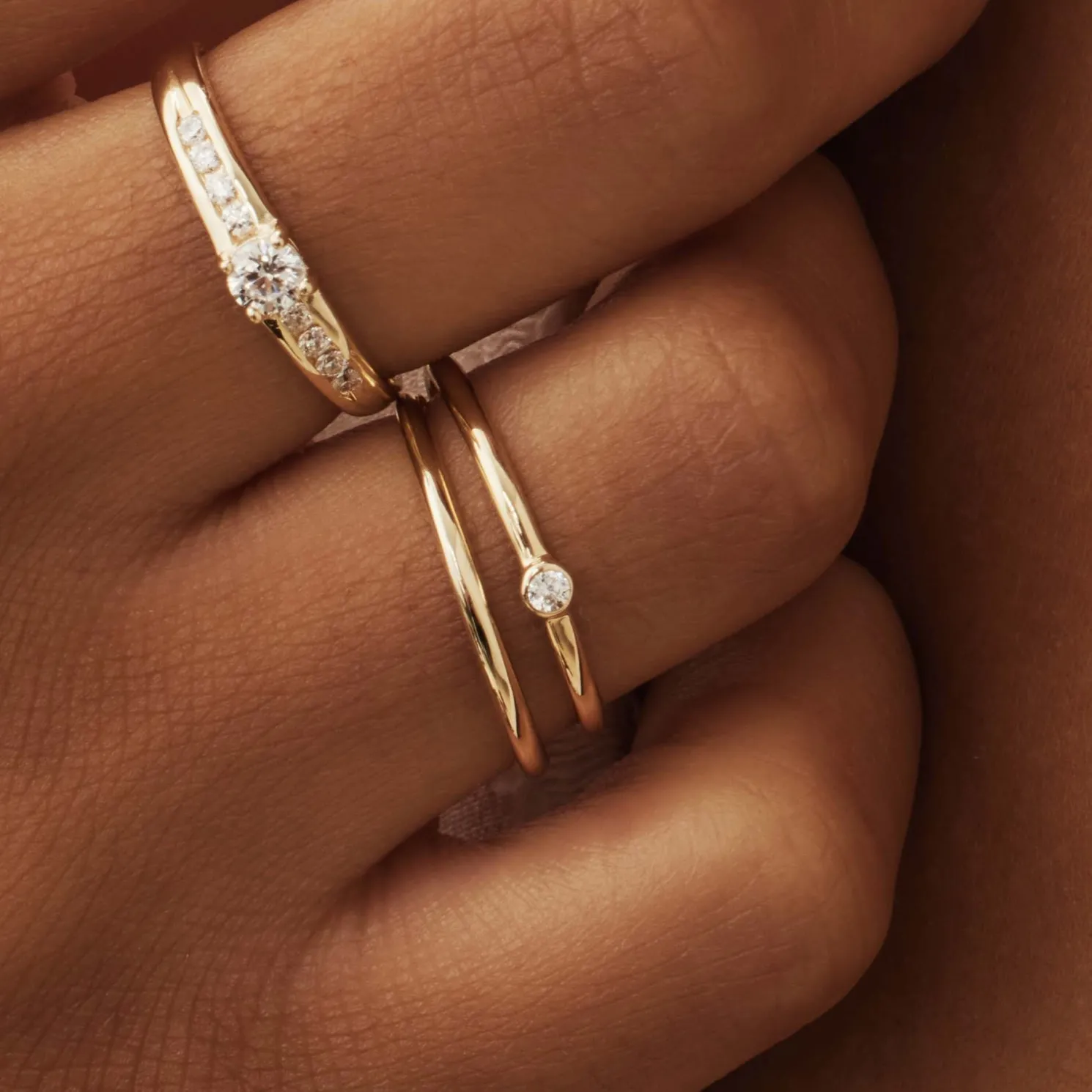 Rivoli Aélys 14 karaat gouden stacking ring met zirkonia steentje