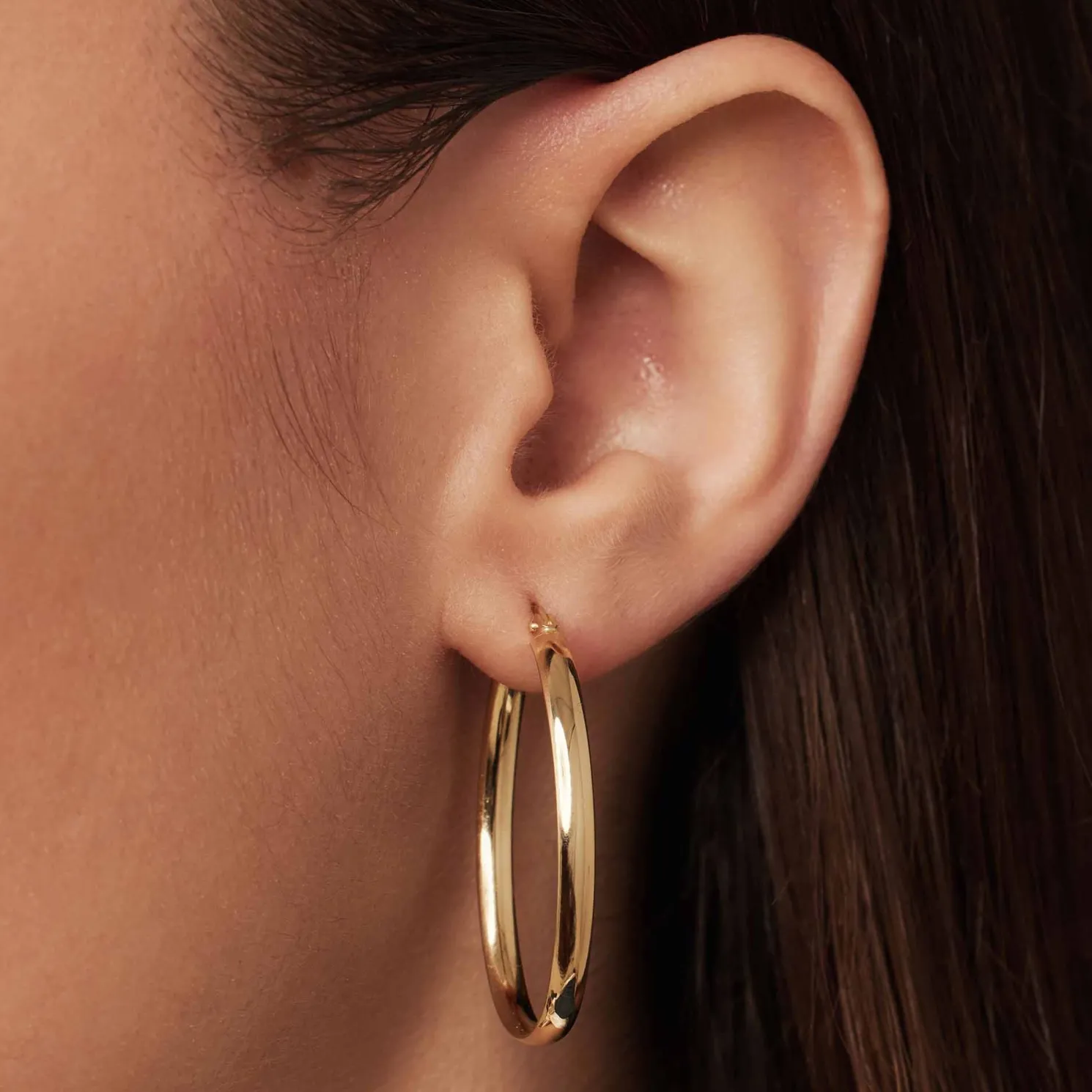 Rivoli Flori 14 karaat gouden ovale creolen (32 mm)