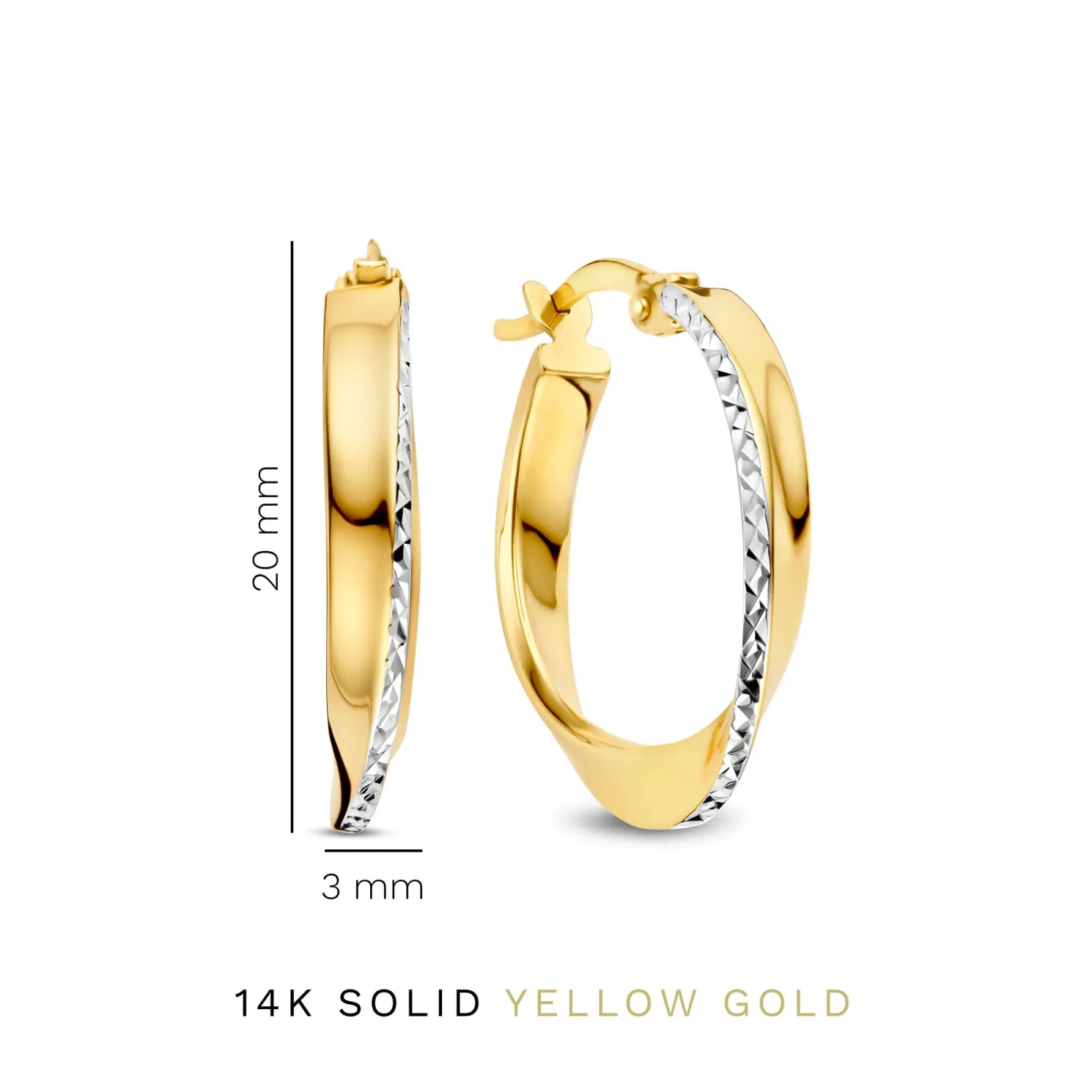 Rivoli Laura 14 karaat gouden creolen met diamond cut (15.5 mm)