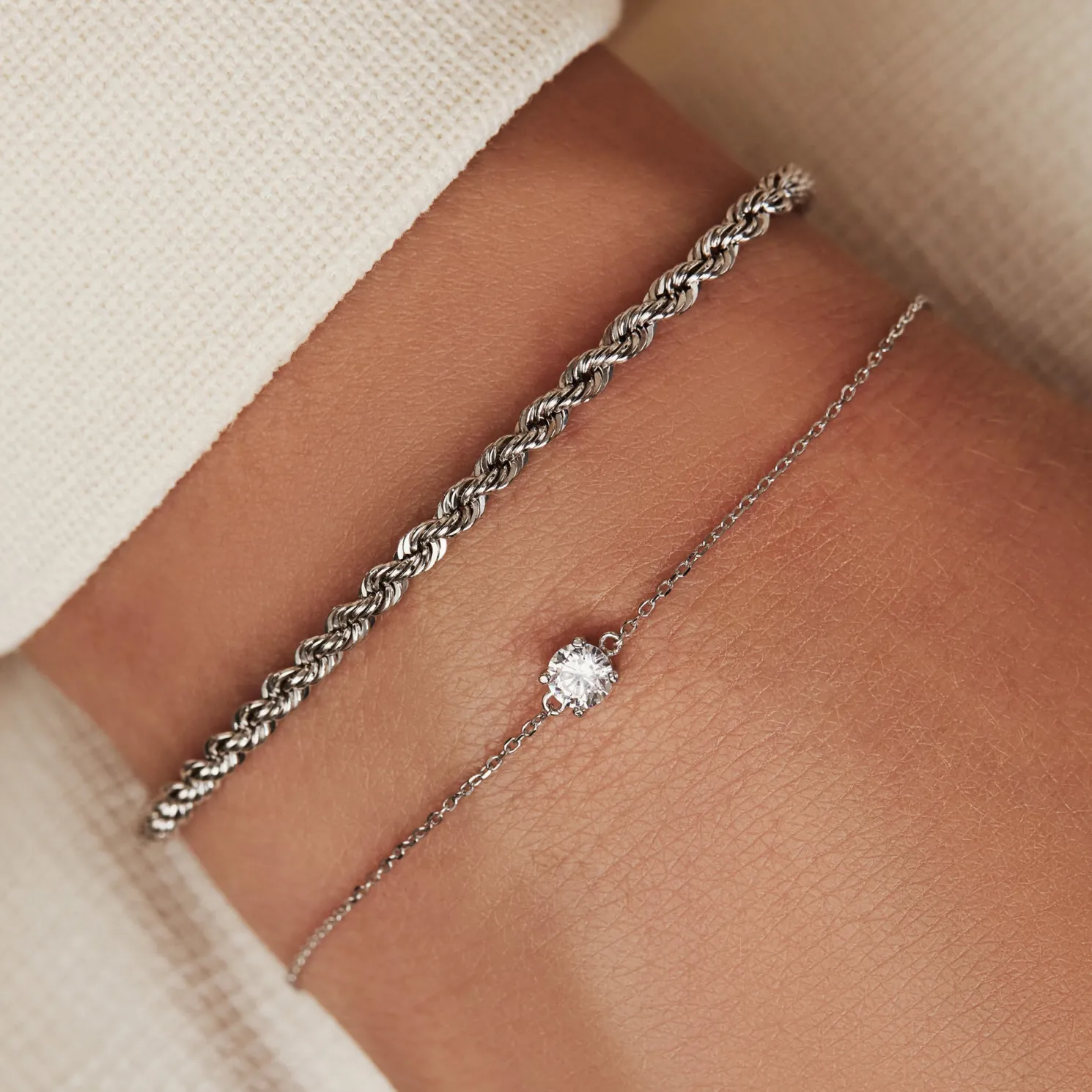 Saint Germain Faïs 14 karaat witgouden armband met zirkonia steentje