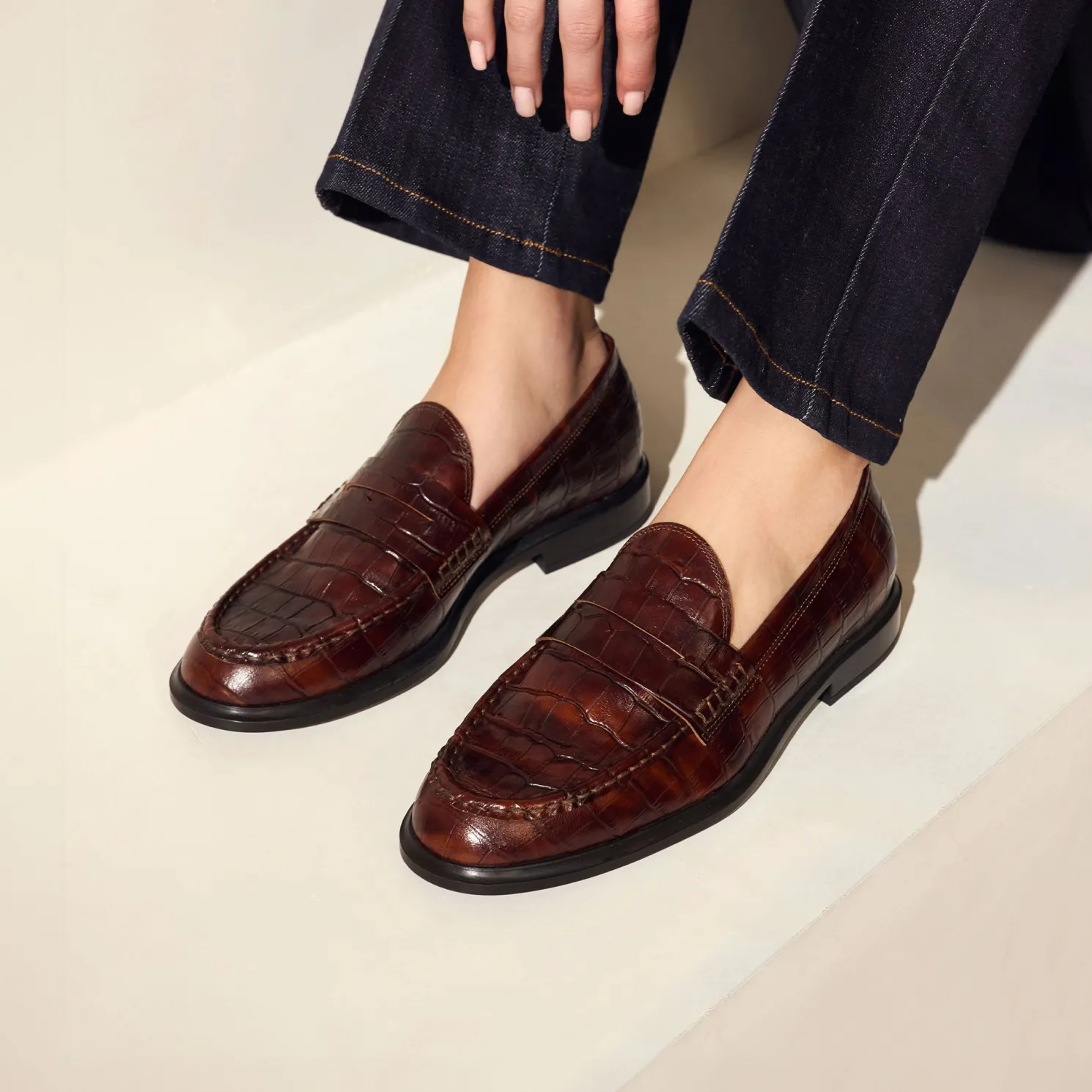 Vendôme Blandine croco bruine loafers van kalfsleer