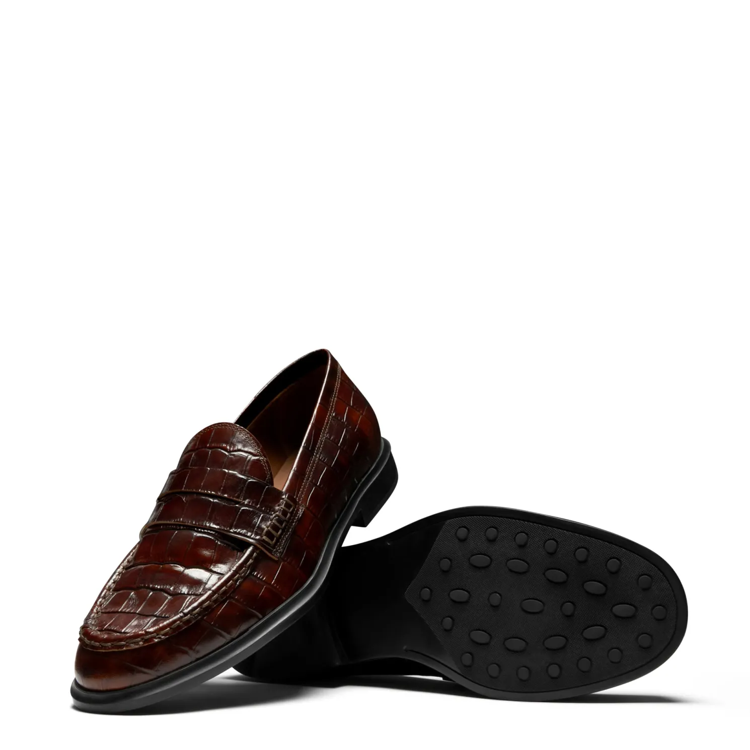Vendôme Blandine croco bruine loafers van kalfsleer