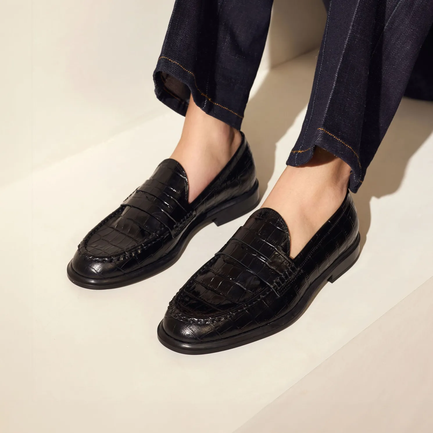 Vendôme Blandine croco zwarte leren loafers van kalfsleer