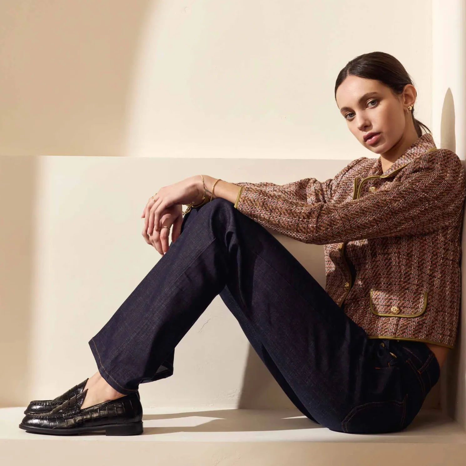 Vendôme Blandine croco zwarte leren loafers van kalfsleer