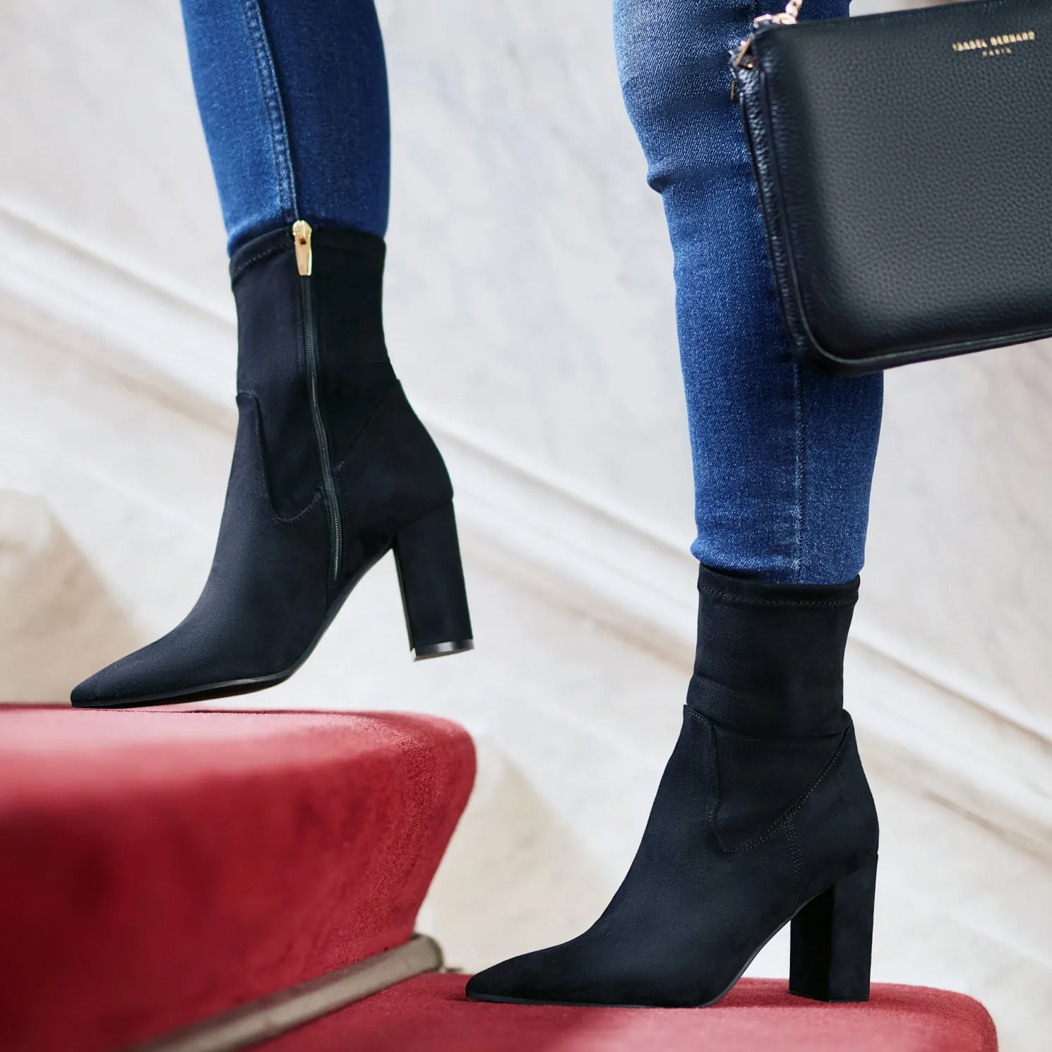 Vendôme Fem zwarte nylonstretch suède heels