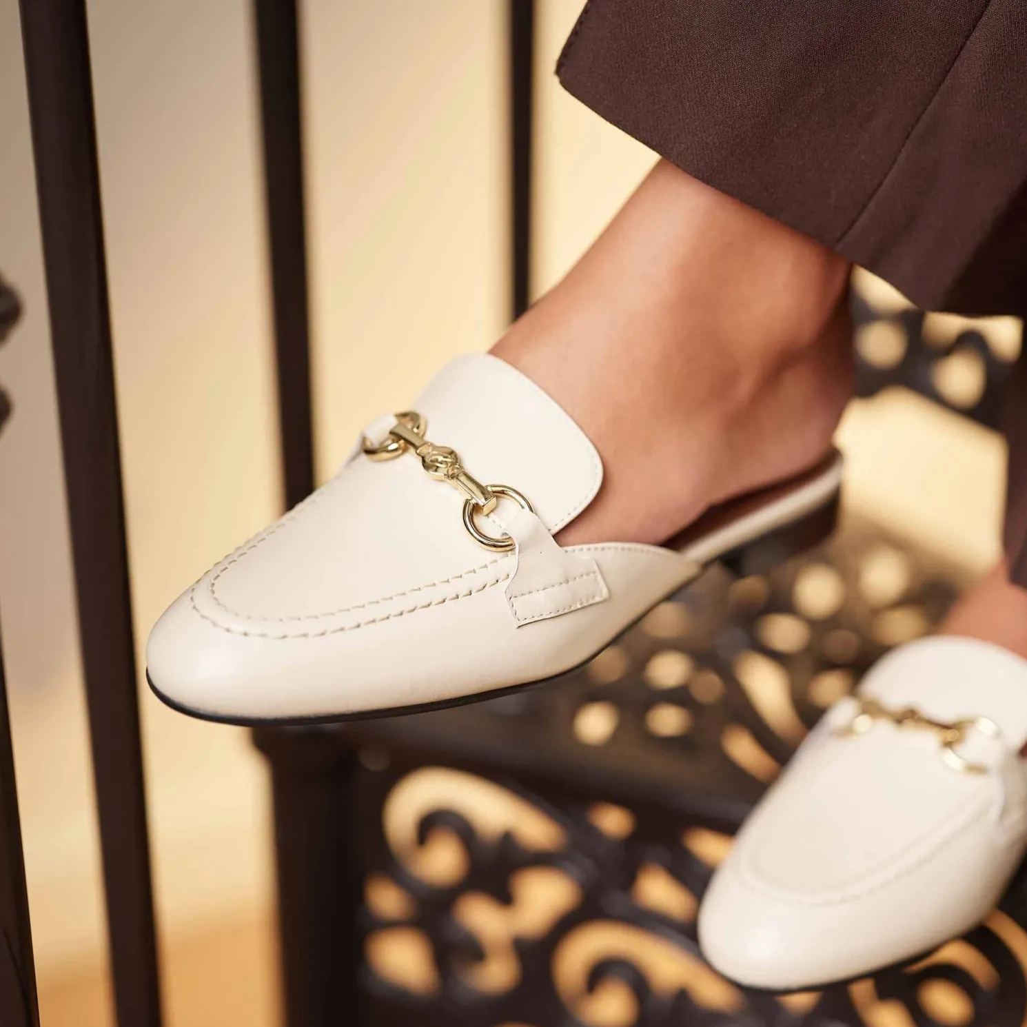 Vendôme Fleur crème leren slipper loafers van kalfsleer