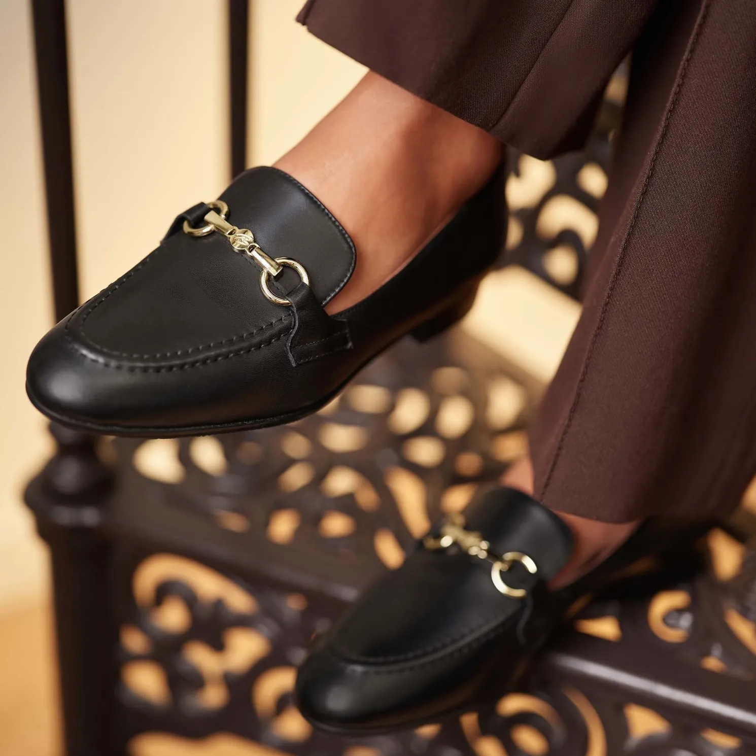 Vendôme Fleur zwarte leren loafers van kalfsleer