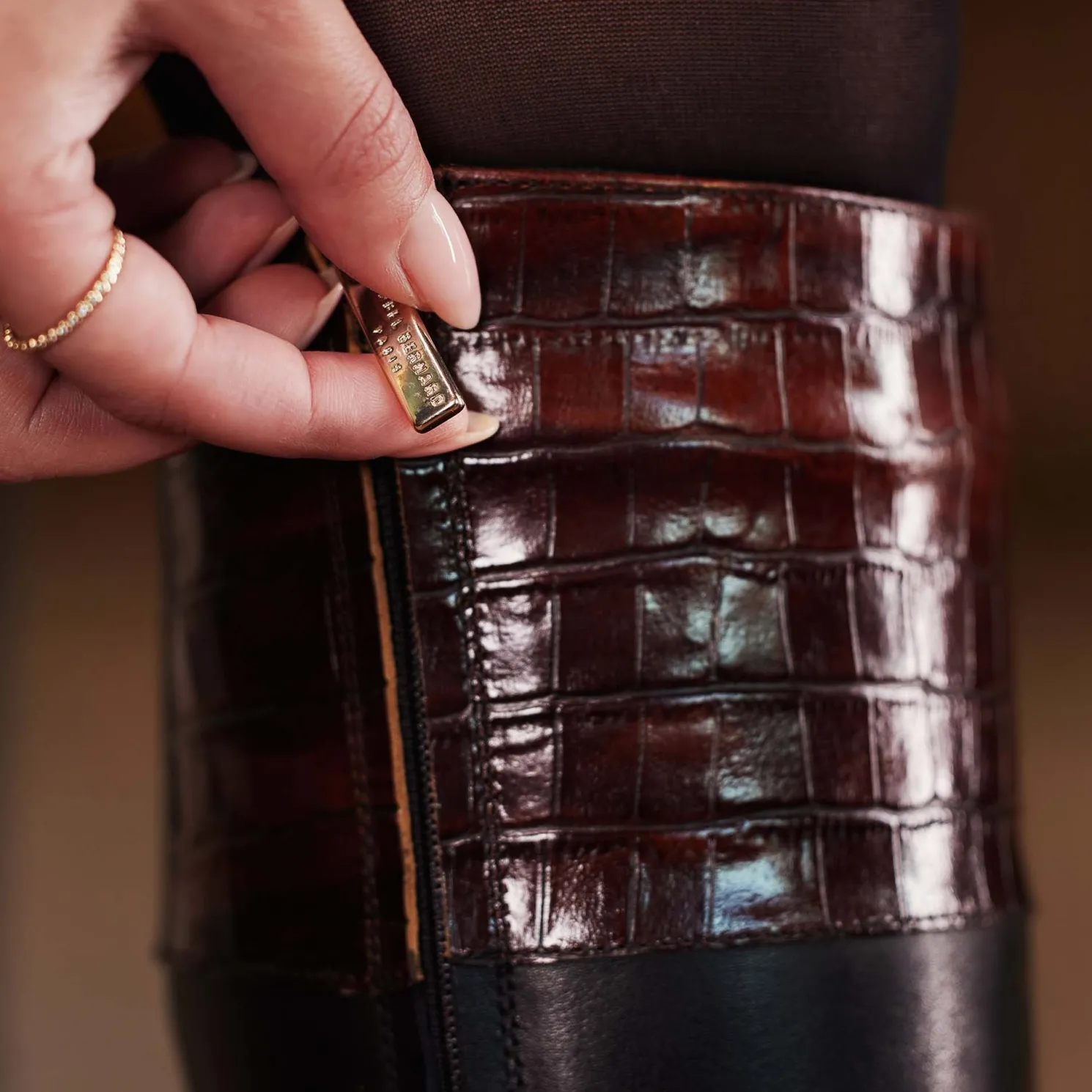 Vendôme Iris zwart met bruine leren laarzen van kalfsleer