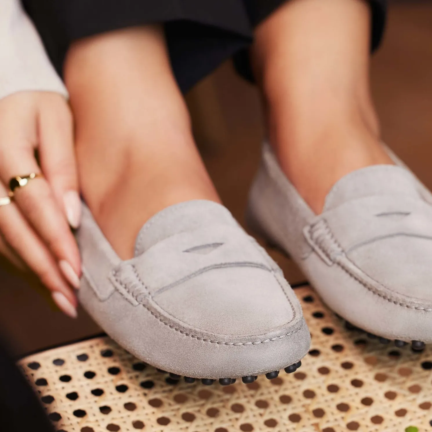 Vendôme Marie grijze suède mocassins