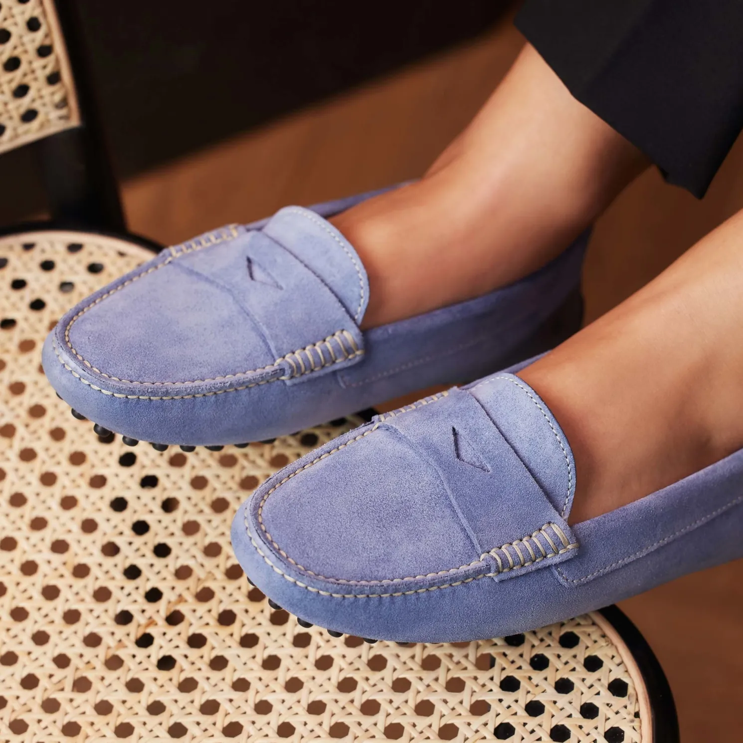 Vendôme Marie lichtblauwe suède mocassins