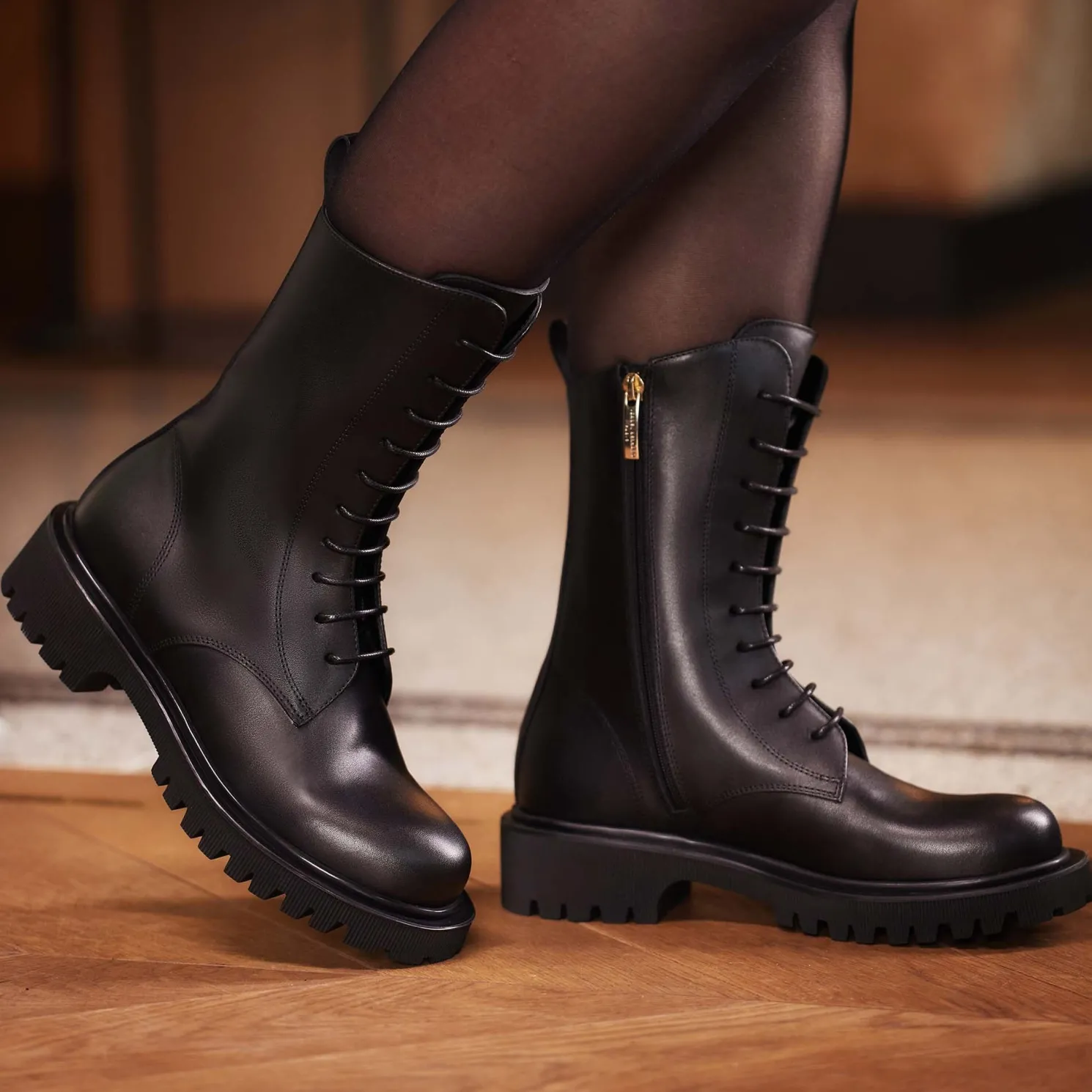 Vendôme Myrthe zwarte leren veterlaarzen van kalfsleer